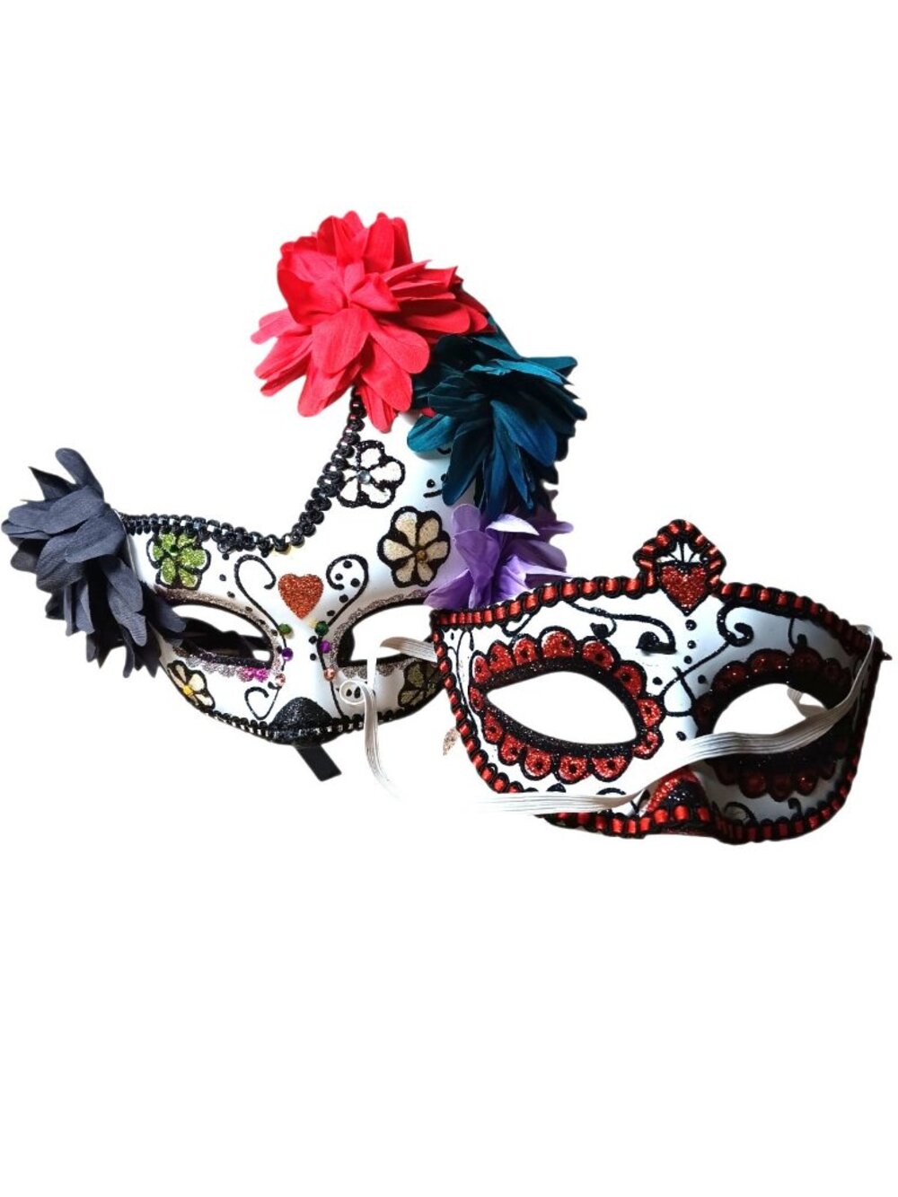Mardi Gras Masks with Glitter and Flowers Masquerade Venetian Ball